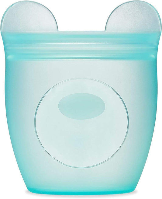 Zip Top Reusable 100% Silicone Baby + Kid Snack Containers - The only containers that stand up, stay open and zip shut! No Lids! Made in the USA - Teal Bear