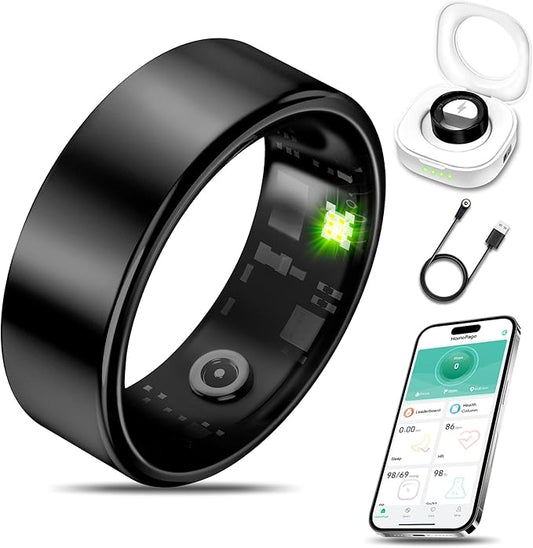 Smart Health Ring for Women Men Fitness Tracker with Heart Rate, Blood Oxygen, Blood Pressure, Sleep Monitoring, Step Counting, IP68 Waterproof for iPhone and Android, No Subscription Fee, Black 9
