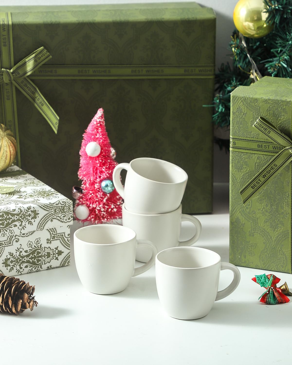 Hasense Espresso Cups Set of 4 Perfect for Demitasse, Cappuccino, Tea Bag and Juice, 5 Ounce Ceramic Stackable Mini Coffee Mugs Suit for Espresso Machine and Coffee Maker, White