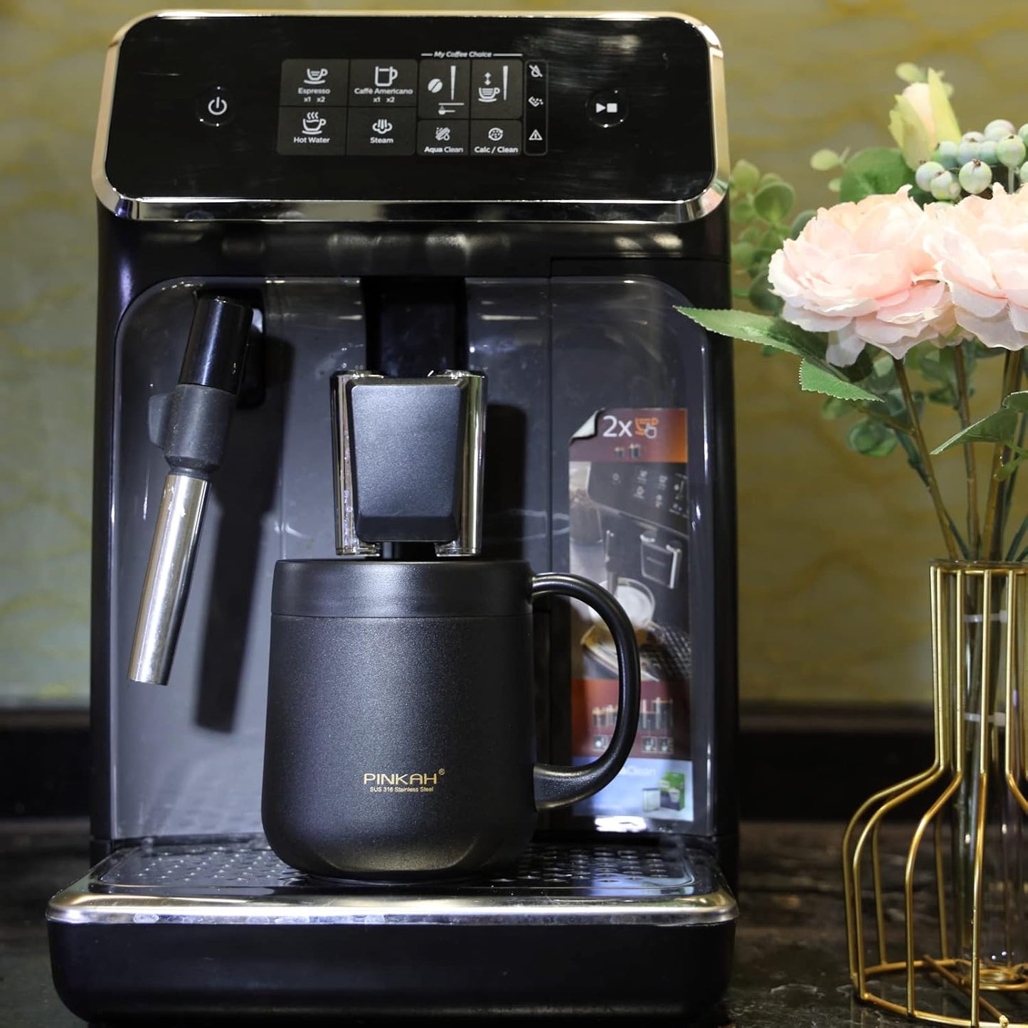 16OZ Stainless Steel Insulated Coffee Mug with Handle, Double Wall Vacuum Tumbler Cup with 2 Lids, Thermal Coffee Cup