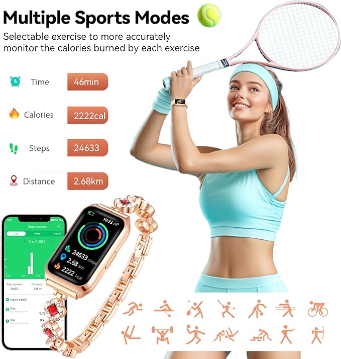 Smart Watches for Women,Fitness Tracker Watches with Sleep Monitor/Heart Rate/Blood Oxygen,IP68 Waterproof FitnessTracker with Long Battery Life,Excellent Appearance Design for Android/iOS Phones