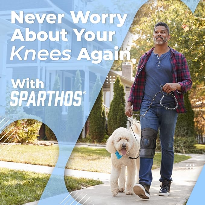 Sparthos Knee Brace - Relieves ACL, MCL, Meniscus Tear, Arthritis, Tendonitis Pain - Open Patellar Design with Dual Hinged - Support Compression for Running, Working Out, For Men and Women (Medium)