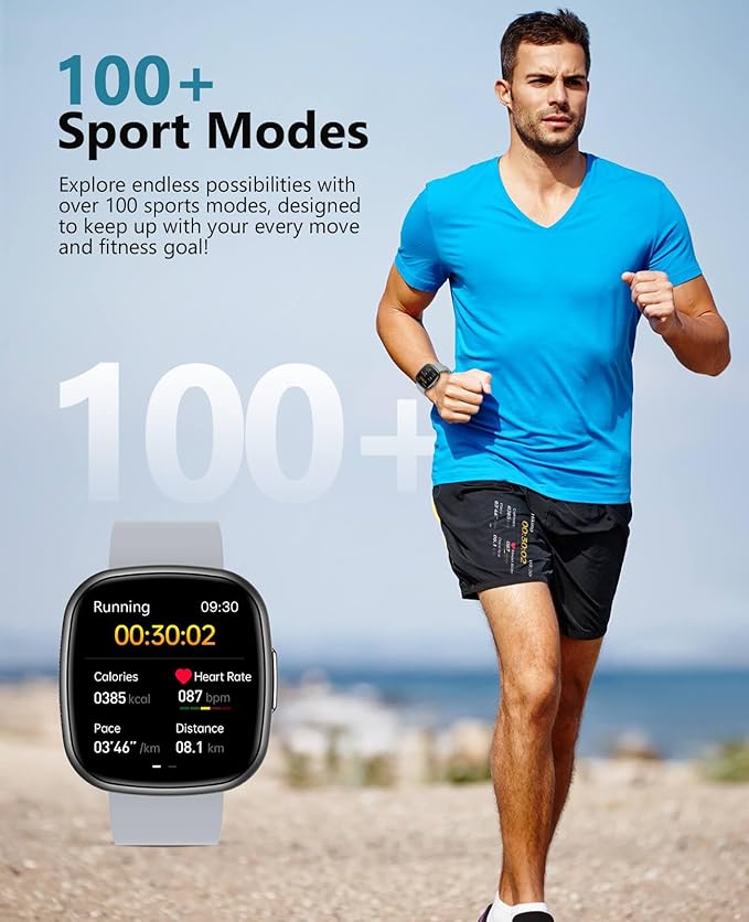 Smart Watches for Men Women with Bluetooth Call 1.72" HD Touch Screen Fitness Watch with Heart Rate/Sleep Monitor,100+ Sports Modes Fitness Tracker Smartwatch with IP68 Waterproof for Android iOS,Grey