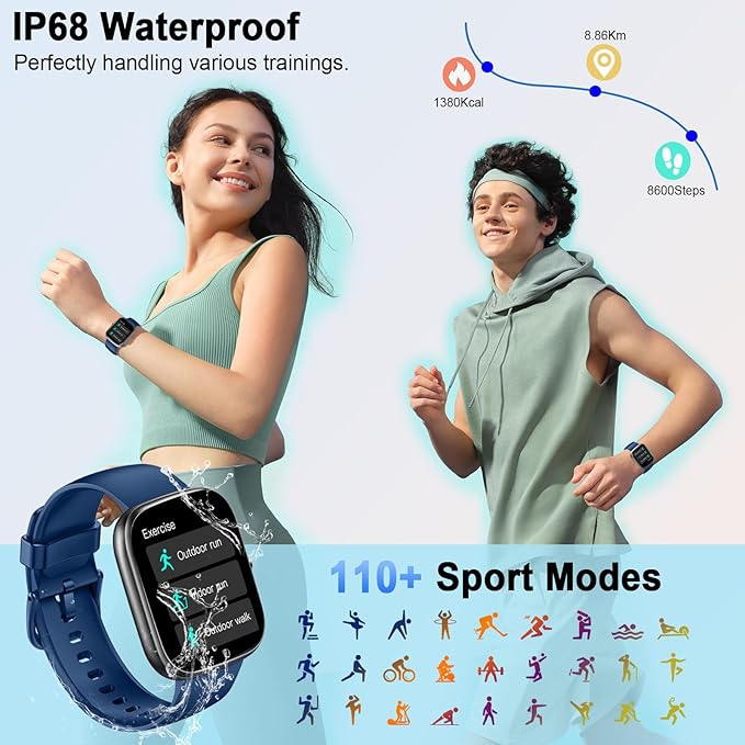 Smart Watch, 1.91"HD 2025 Smartwatch for Men Women (Answer/Make Call), 112+ Sports IP68 Waterproof Fitness Activity Tracker, Heart Rate/Sleep Monitor/Pedometer/Calories, Fitness Watch for Android iOS