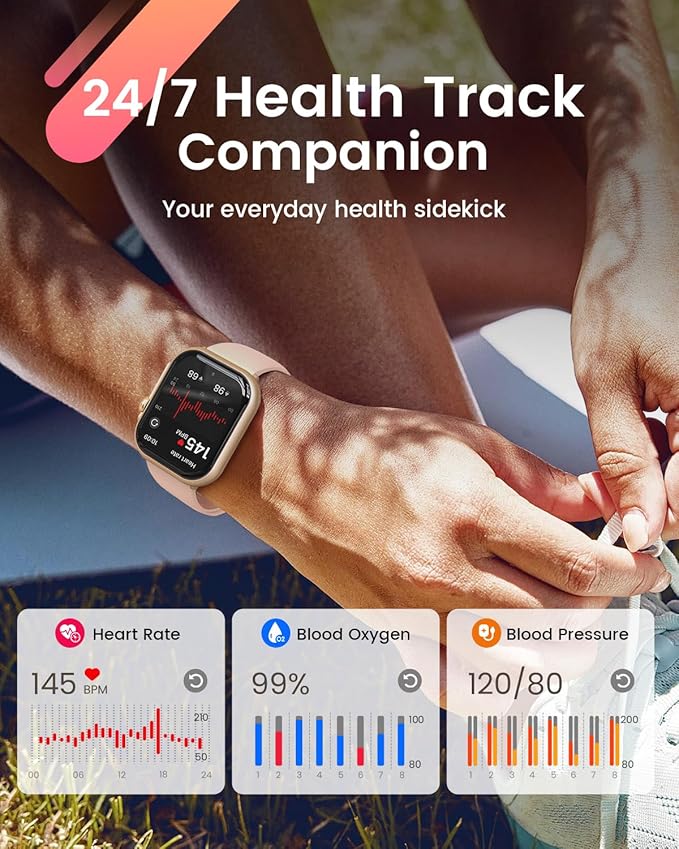 Smart Watches for Women Fitness Trackers: Smart watch with 1000mAh 100 Day Battery Life Bluetooth Call Heart Rate Blood Pressure SpO2 Sleep Monitor 120+ Sports 5ATM Pedometer for iPhone Android Phones