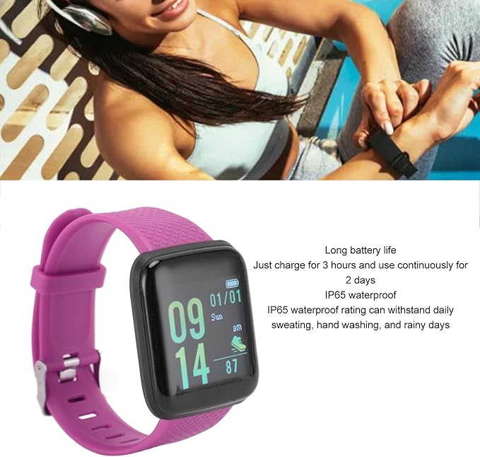Smart Watch Fitness with Monitor Sleep, Sports Modes Activity Step Calorie Counter, IP65 Waterproof for Andriod iOS Women Men (Pu rple)