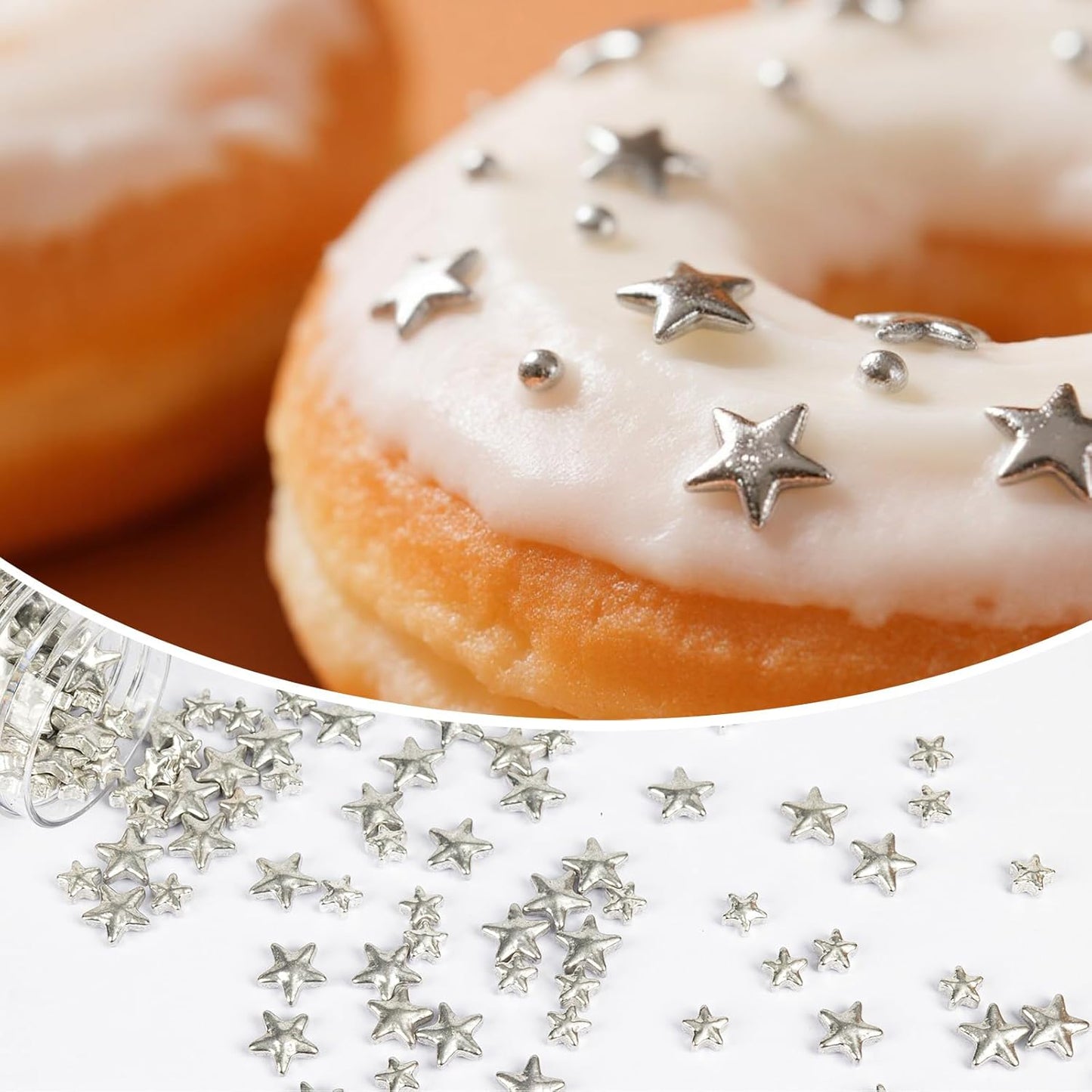 Twisweet Silver Sprinkles, Edible Silver Stars for Cake Decorating, Sugar Sprinkles for Baking, Mix Size Silver Candy, Cake Topper Ice Cream Cupcake Cookie Toppings Dessert Decorations, Christmas Wedding Birthday Party Supplies (130g/4.58oz)