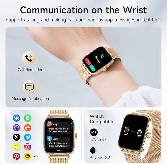 Smart Watches for Women, 1.85" HD Smartwatch (Answer/Make Calls), 100+ Sport Fitness Watch with Heart Rate/Sleep/SpO2 Monitor, IP68 Waterproof Reloj Inteligente Compatible iPhone/Samsung/Android
