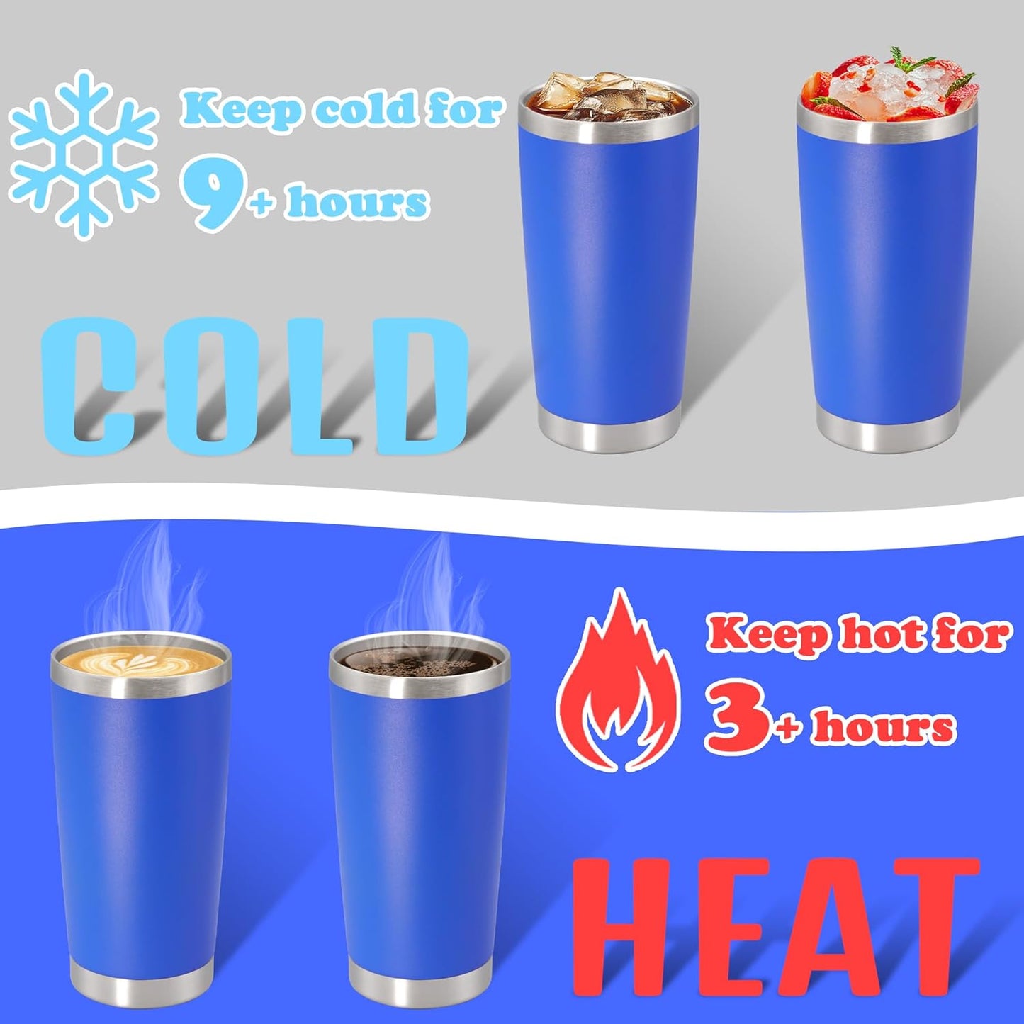 20 oz Tumbler with lid Double Wall Vacuum Insulated Tumblers Stainless Steel Coffee Mug Travel Coffee Tumbler Powder Coated Tumbler Cup Keep Hot&Cold - (Dark Blue 6 Pack)