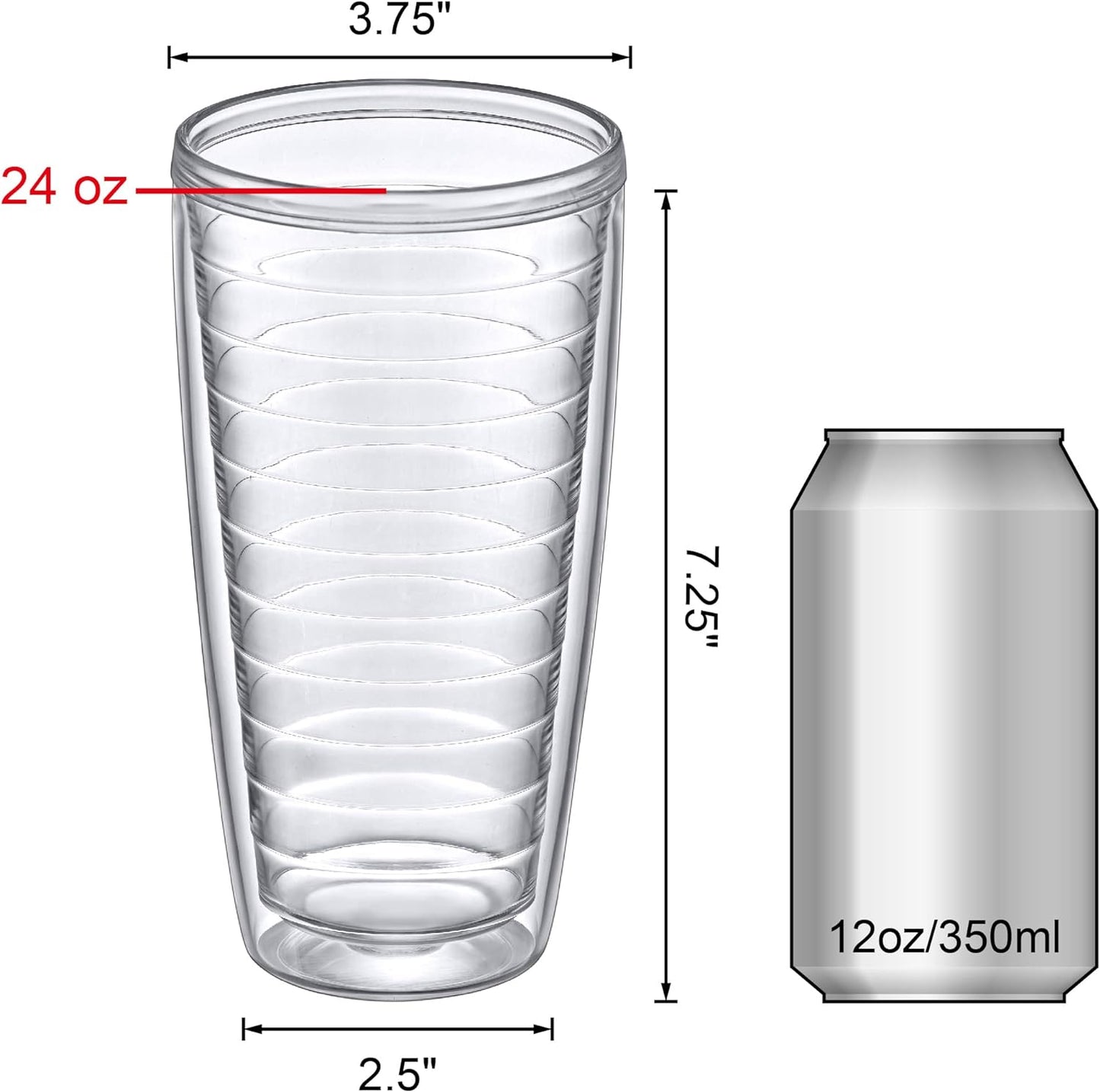 Amazing Abby - Alaska - 24-Ounce Insulated Plastic Tumblers (Set of 4), Double-Wall Plastic Drinking Glasses, All-Clear Reusable Plastic Cups, BPA-Free, Shatter-Proof, Dishwasher-Safe