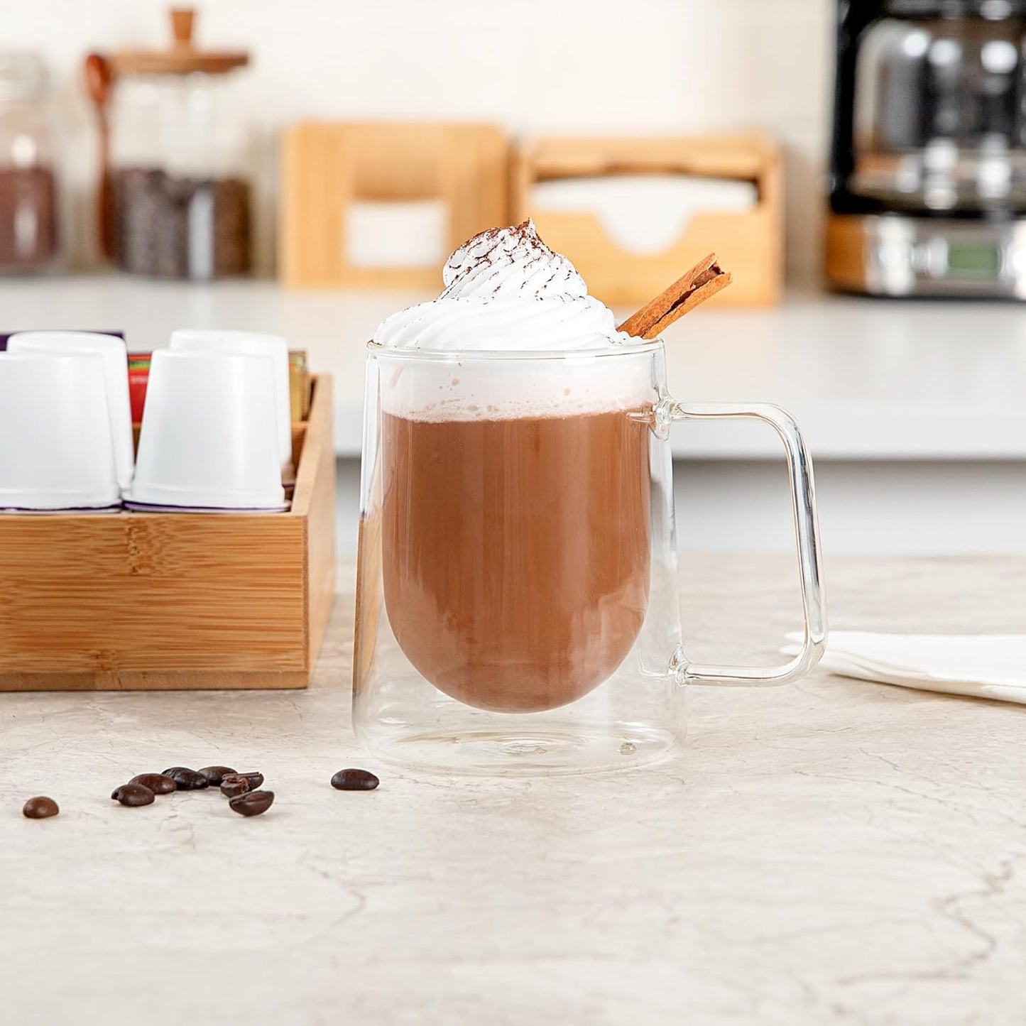 Restaurantware-Forma Professional 10.2 Ounce Double Wall Coffee Mugs, 12 Insulated Coffee Mugs With Handle - Dishwashable, Reusable, Clear Glass Beverage Cups, Freezable, For Hot Or Cold Beverages