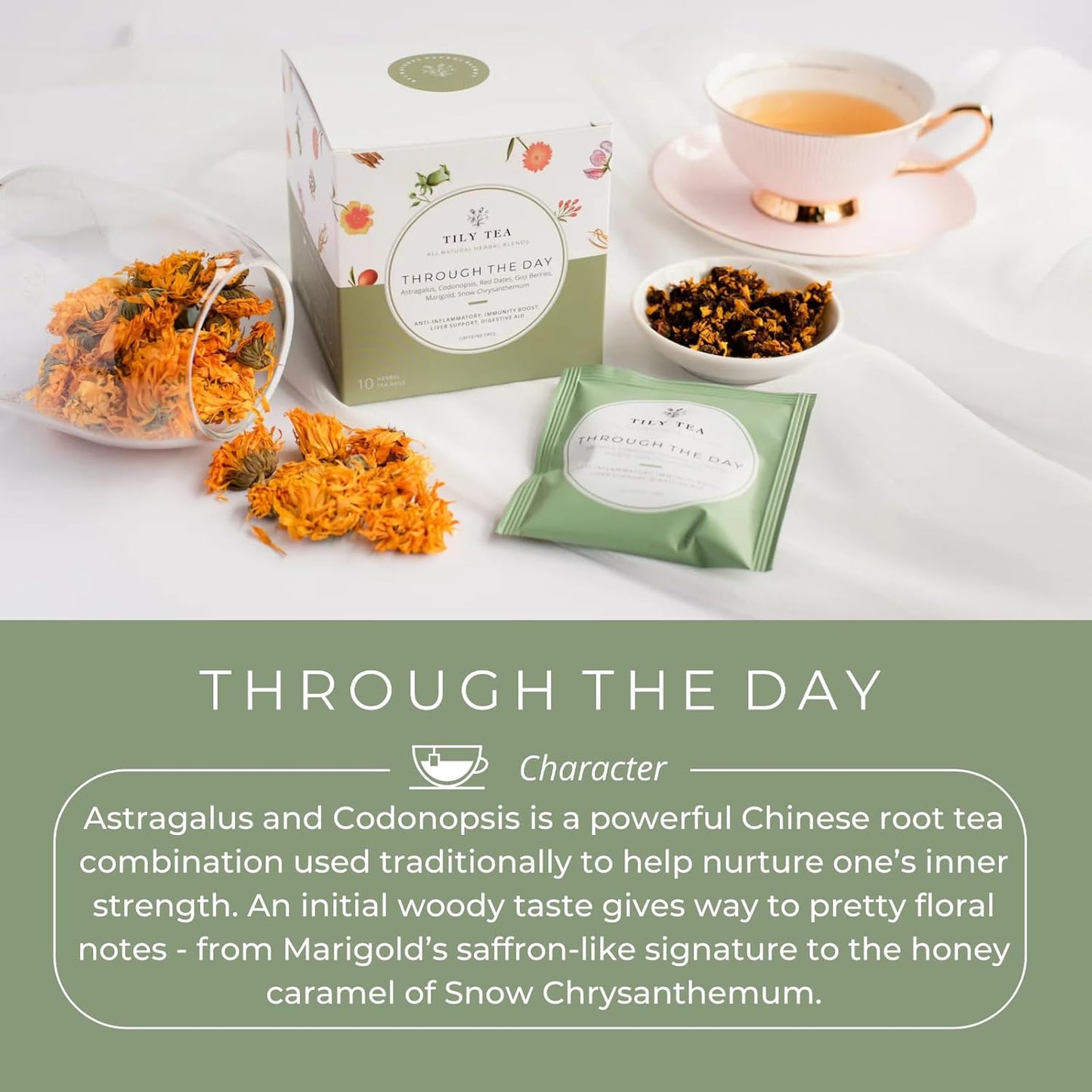 Tily Through The Day Wellness Tea - Antioxidant-Rich Herbal Tea - Caffeine Free - 10 Plastic-Free Teabags