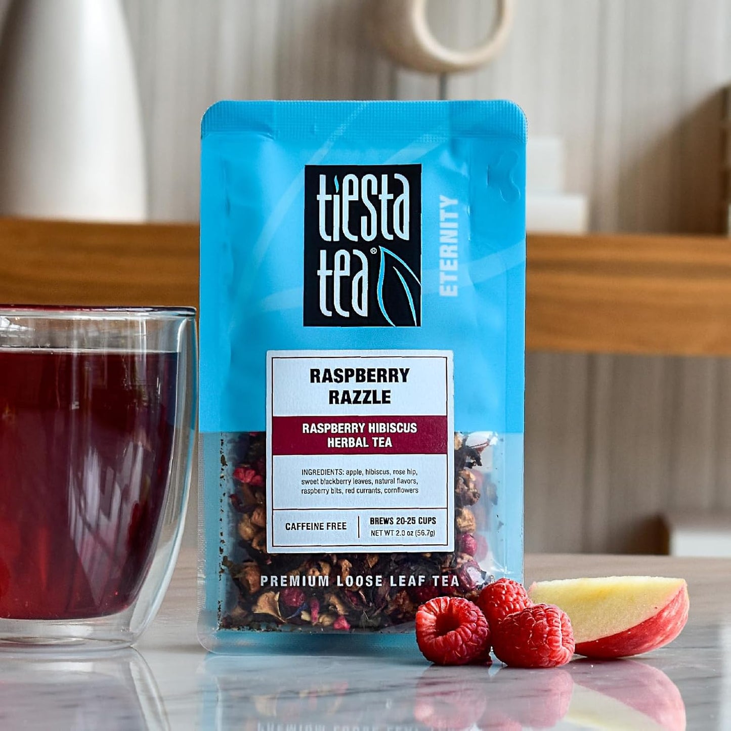 Tiesta Tea - Raspberry Razzle Tea, Loose Leaf, Raspberry Hibiscus Herbal Tea, Premium Caffeine-Free Tea Blend, Make Hot or Iced & Up to 25 Cups, 2 oz Resealable Pouch