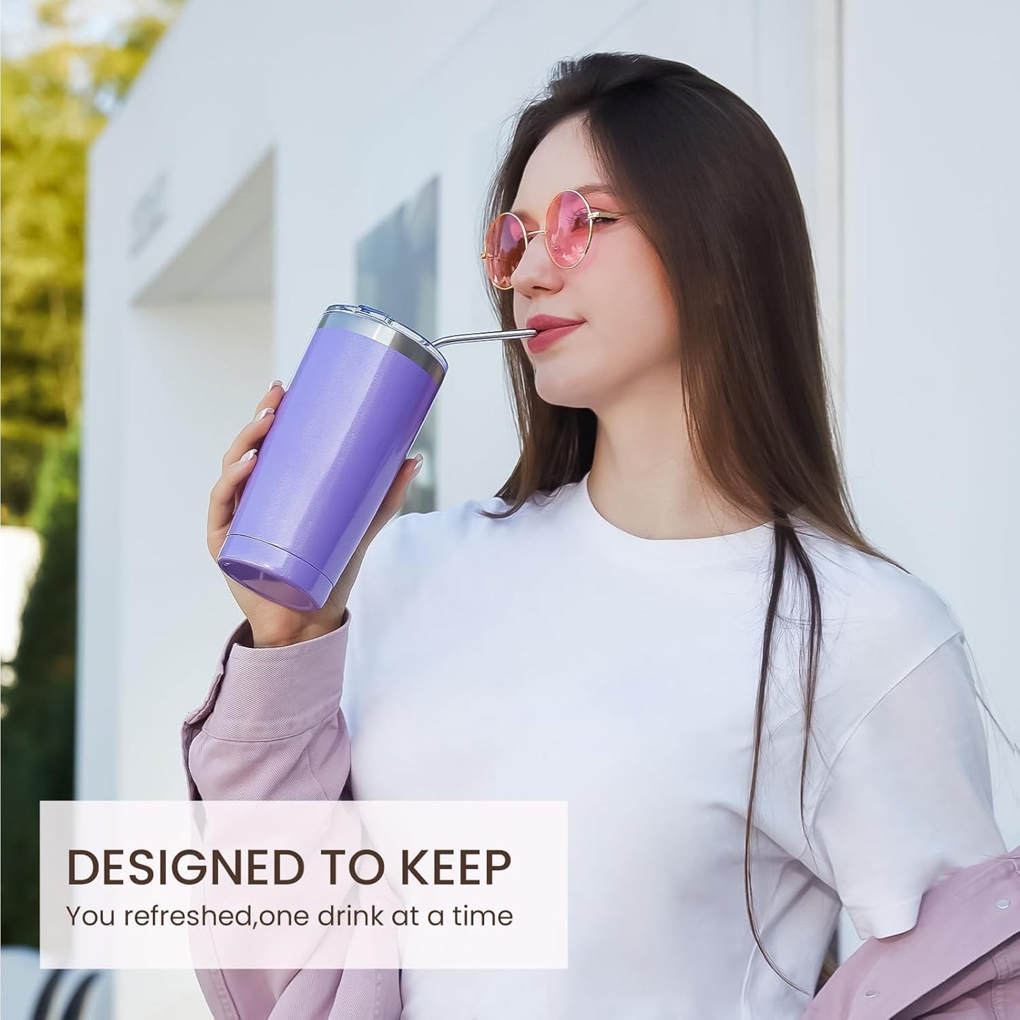 MEWAY 20oz Tumbler 12 Pack Double Wall Vacuum Insulated Travel Glitter Mug Bulk, Stainless Steel Tumblers with Lid and Straw, Powder Coated Coffee Cups for Woman(Rainbow Purple,Set of 12)