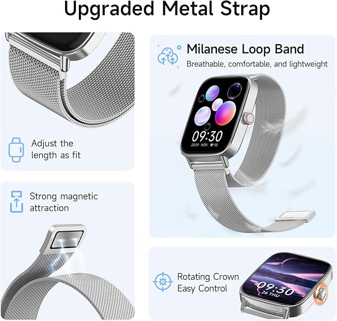 Smart Watch, 1.85" HD Smartwatch for Men Women (Answer/Make Calls), 100+ Sport Fitness Watch with Heart Rate/Sleep/SpO2 Monitor, IP68 Waterproof Reloj Inteligente Compatible iPhone/Samsung/Android