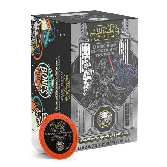 Bones Coffee Company Star Wars Dark Side, Chocolate Truffle Flavored Coffee Pods, Low Acid Medium Roast Single-Serve Bones Cups, Compatible with 1.0 & 2.0 Capsule Brewers Coffee Maker, 12 Count