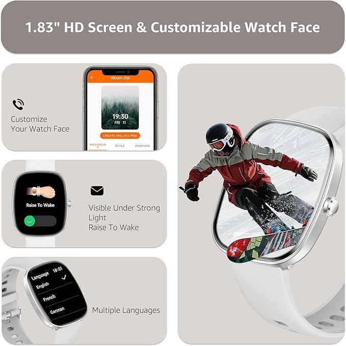 Smart Watch for Men Women Make/Answer Calls,1.83"Fitness Tracker with Sleep Tracker/Blood Pressure/Heart Rate Monitor,Pedometer,100+ Sport Modes,IP68 Waterproof,350 Mah, Compatible with Android&iPhone