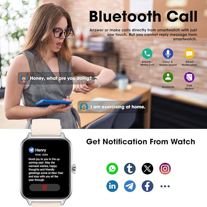 Smart Watch(Answer/Make Call), 1.69" Fitness Tracker with Heart Rate Blood Oxygen Monitor, Sleep Monitor Health Tracker, 100+ Sports Modes, Step Counter, IP68 Waterproof Fitness Watch for Android iOS