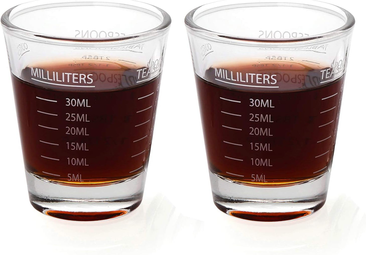 Shot Glasses Measuring cup Liquid Heavy Glass Wine Glass Espresso Shot Glass 26-Incremental Measurement 1 OZ 4 Features 45ML (2 pack-white 30ml)