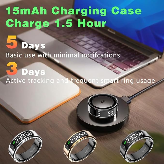 Smart Ring with LED Display Screen, Fitness Tracker Smart Rings for Women Men, Health Ring for iOS & Android, Sleep Tracker Ring Compatible with Heart Rate, SpO2, Sleep, Step (Black, 9)