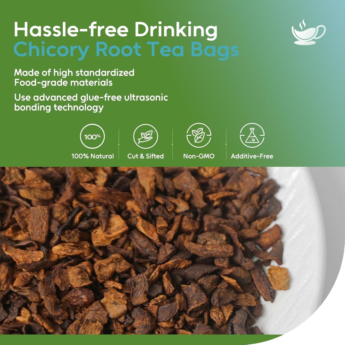 FullChea - Chicory Root Tea, 50 Teabags - Pure Chicory Root Herbal Tea - Coffee Alternative - Non-GMO - Caffeine-free - Support Liver Health & Rich in Antioxidants