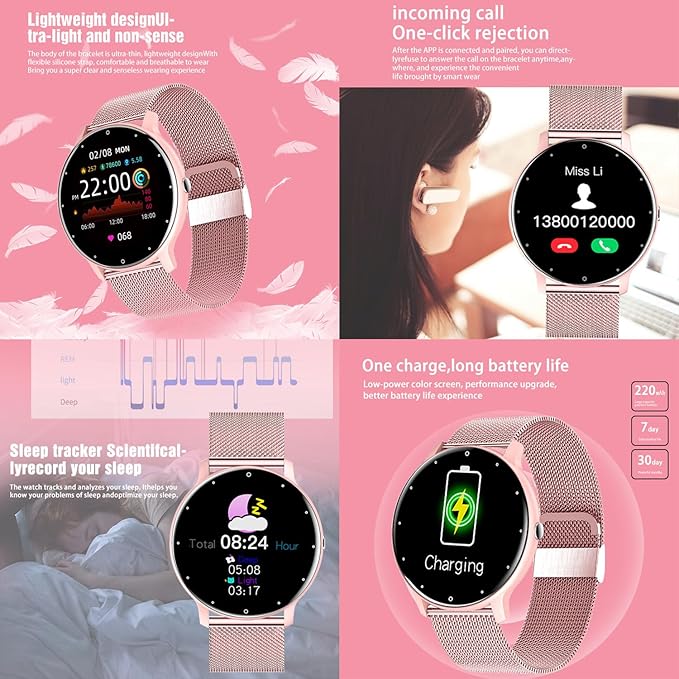 Smart Watch Men Bluetooth Call Fitness Tracker 1.32" HD Full Touch Screen Smartwatch IP67 Waterproof Stainless Steel Sport Watch for Android iOS (D-Rosa)