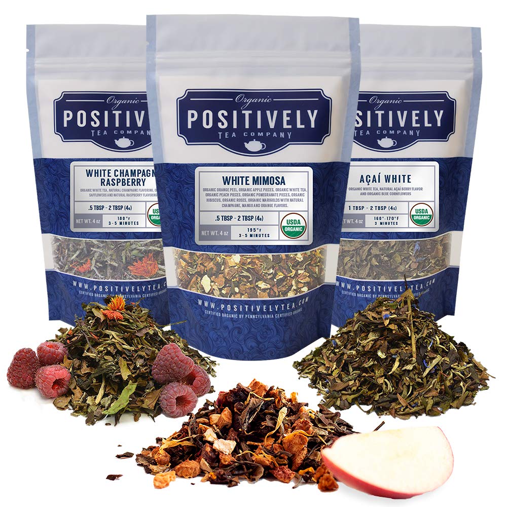 Organic Positively Tea Company, White Tea Sampler, Loose Leaf, 4 Ounce, 3 Pack