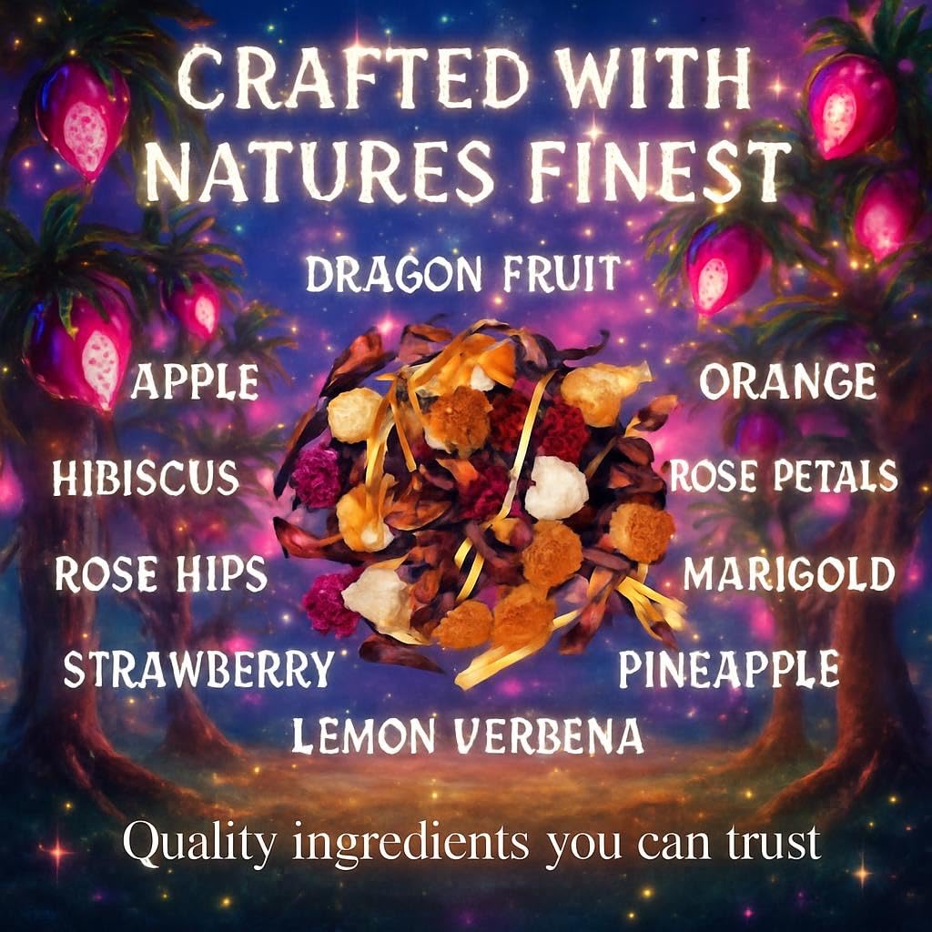 Bellasia Tea Dragon Fruit for Kids Using Real Fruit Pieces - Caffeine Free Herbal Tea Blend with Real Ingredients & Balanced Flavor- Add Loose Leaf Tea to Your Child’s Routine for A Fun & Tasty Drink. 20-25 Cups