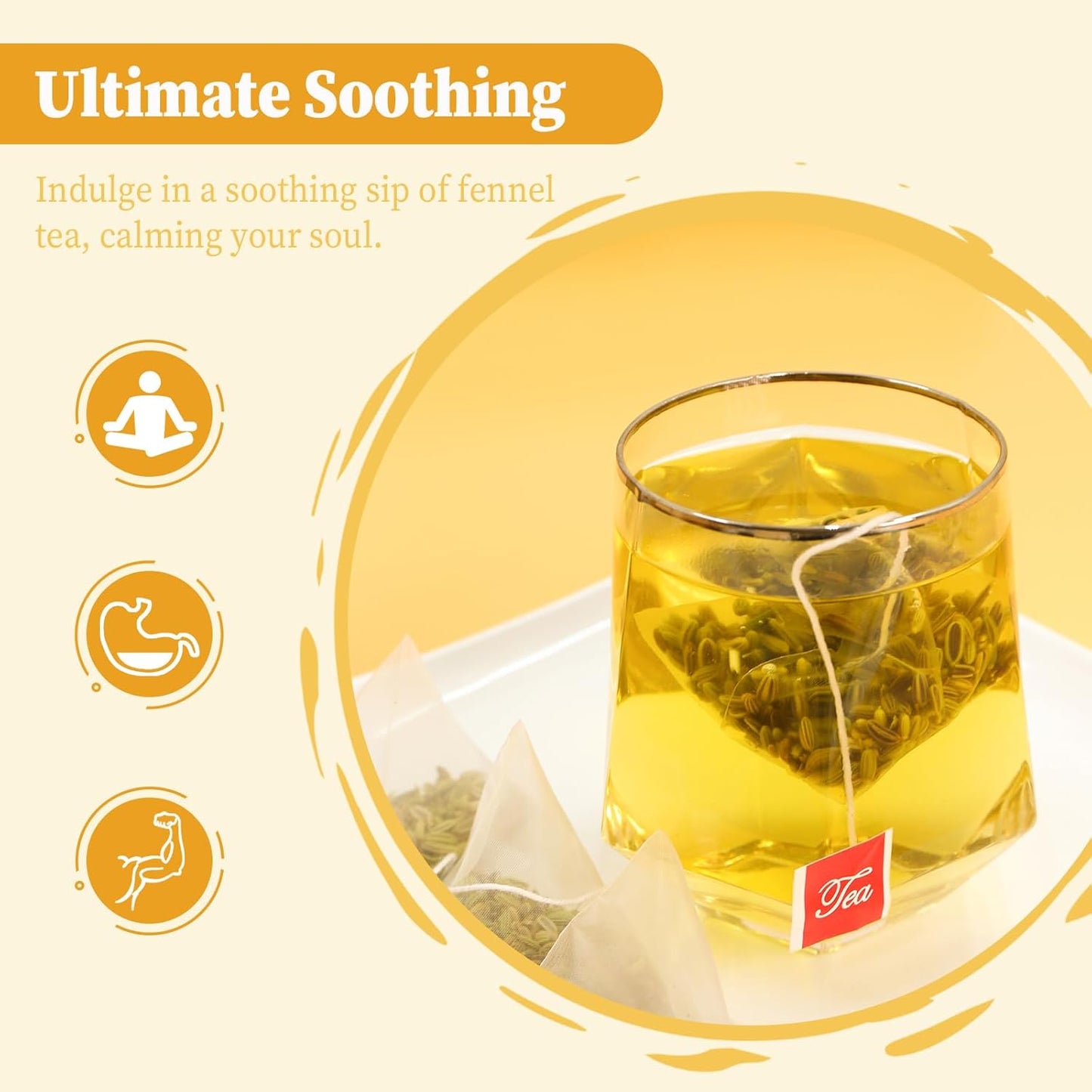 FullChea - Fennel Tea Bags, 30 Teabags, 4g/bag - Premium Whole Fennel Seeds - Non-GMO - Caffeine-free - Helps Improve Digestion & Immune System