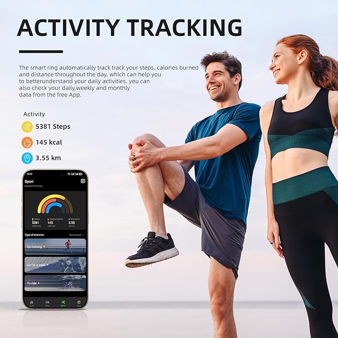 Smart Ring Pro, Fitness Tracker with Heart Rate, Blood Pressure, Stress, Sleep Tracking, Step Tracking, 10ATM Waterproof, Smart Ring for iPhone and Android (Gold 2.0, 9)