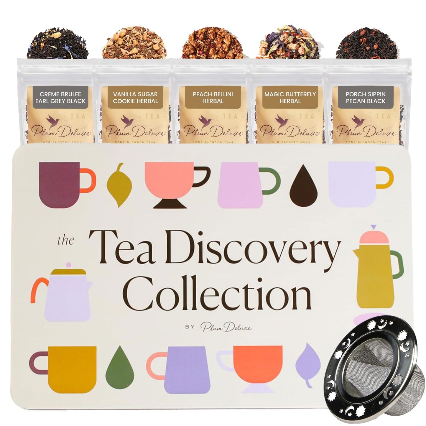 Tea Discovery Collection Assorted Tea Gift Set - 5 Hand-Crafted Loose Leaf Teas, Presentation Gift Box with Loose Leaf Steeper Included - Mixed Caffeine - 5 Unique and Flavorful Teas - 75 Cups