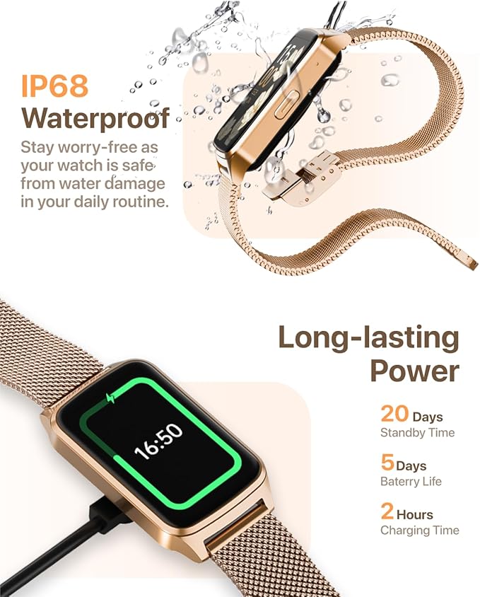 Smart Watch Health Fitness Tracker with 24/7 Heart Rate, Blood Oxygen Sleep Monitor,Step Calorie Counter Pedometer (Gold)