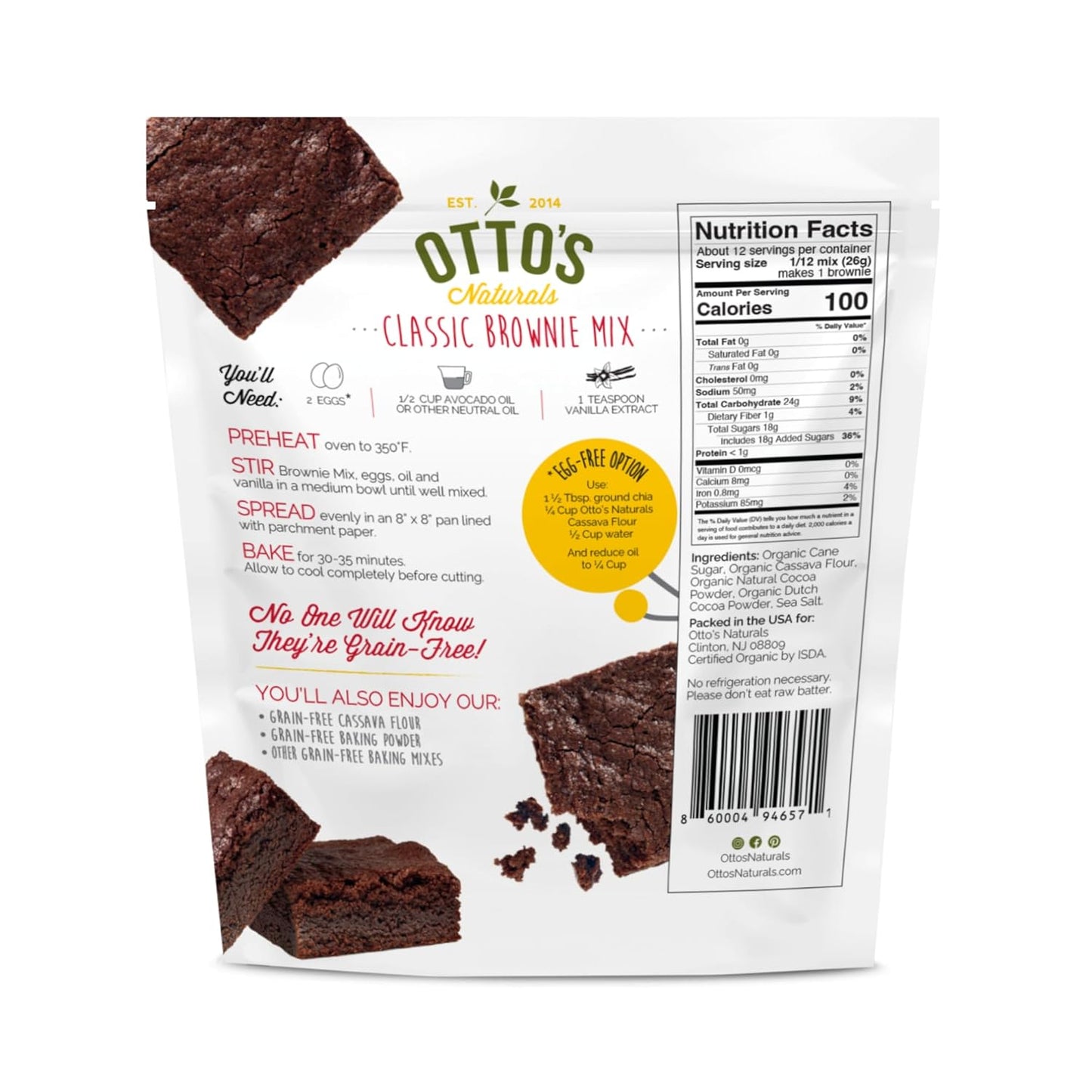 Otto's Naturals Grain-Free Classic Brownie Mix, 11.1 Oz., 6 Pack, Top 9 Allergen-Free, Organic Cassava Flour, Gluten Free, Non-GMO, Vegan, Plant-Based