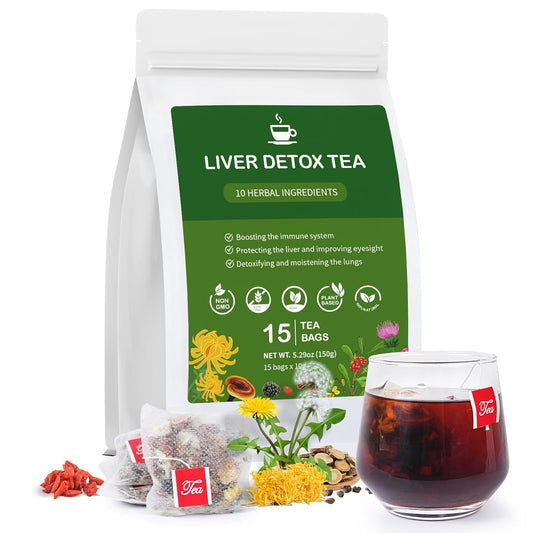 Liver Detox Tea, Chinese Natural Kidney and Liver Cleanse Detox Herbal Tea Support Healthy Kidney Function with 11 Precious Ingredients Formula (15 Bags/1 Pack)