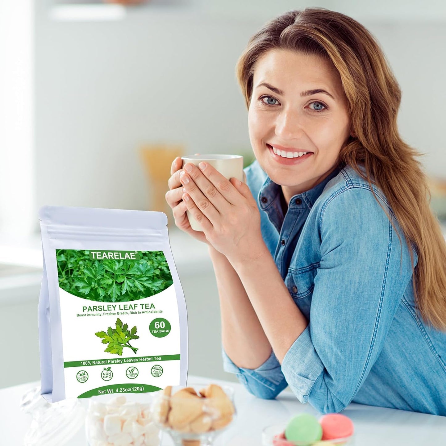 TEARELAE - Parsley Tea Bags - 60 Count - 100% Pure Natural Parsley Leaves - Boost Immunity, Freshen Breath - Non-GMO - Caffeine-Free
