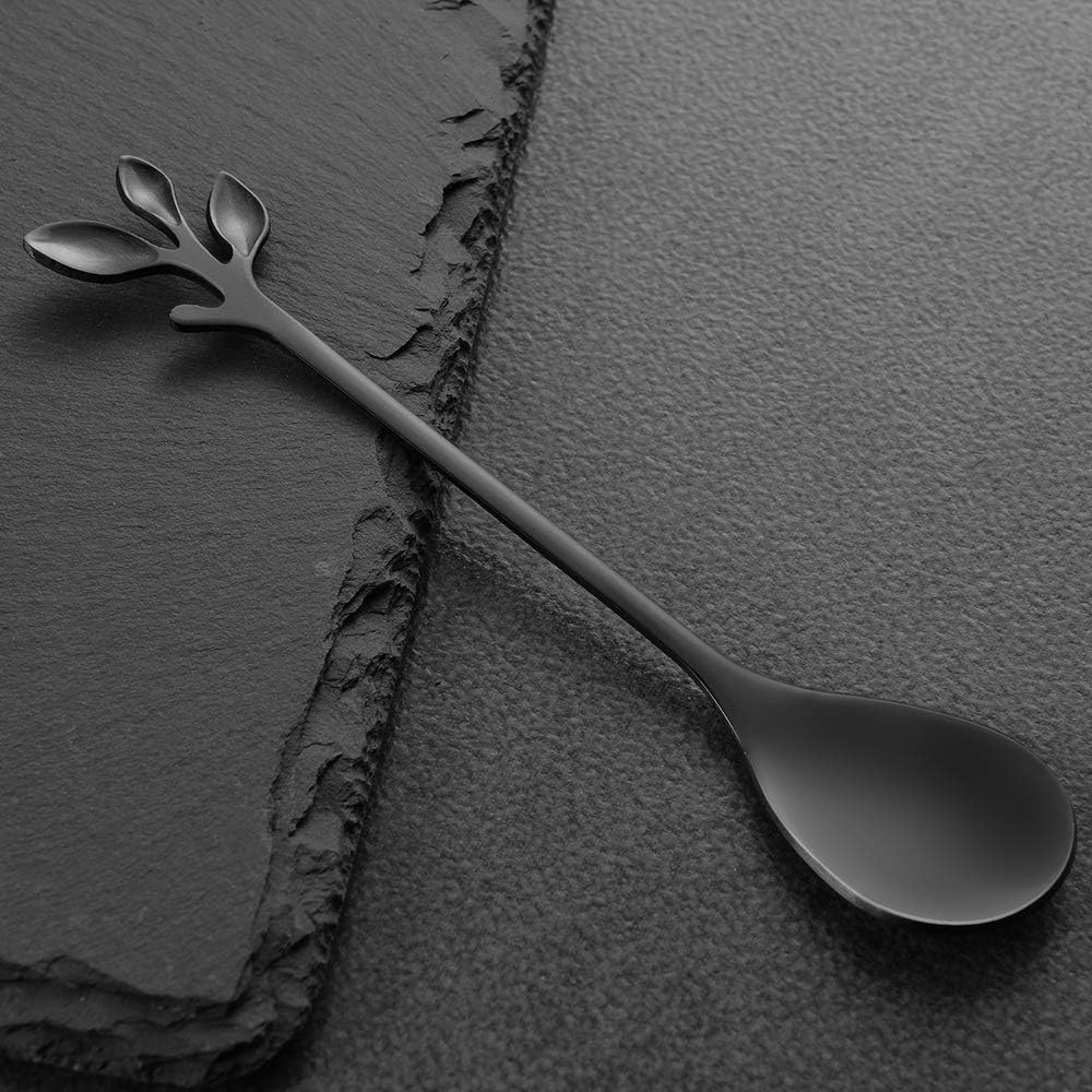 AnSaw Elegant Black Leaf Coffee Spoons - 10-Piece, 4.7" Mini Stainless Steel Espresso & Dessert Tea Spoons, Perfect for Demitasse & Small Servings