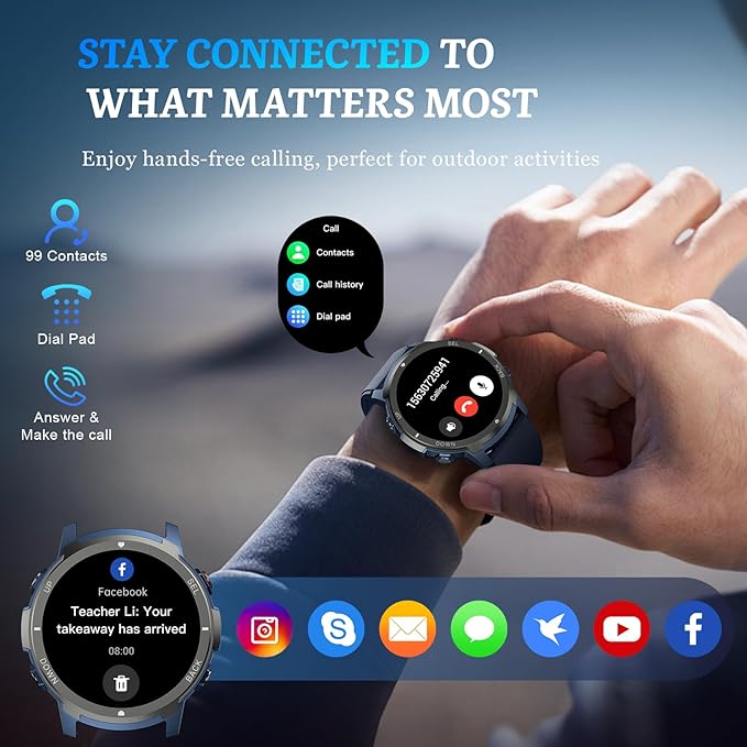 Smart Watch, 2025 Military Waterproof Fitness Sleep Tracker Watch with 110 Ports Modes, Smartwatch for Samsung Android iPhone iOS Compatible