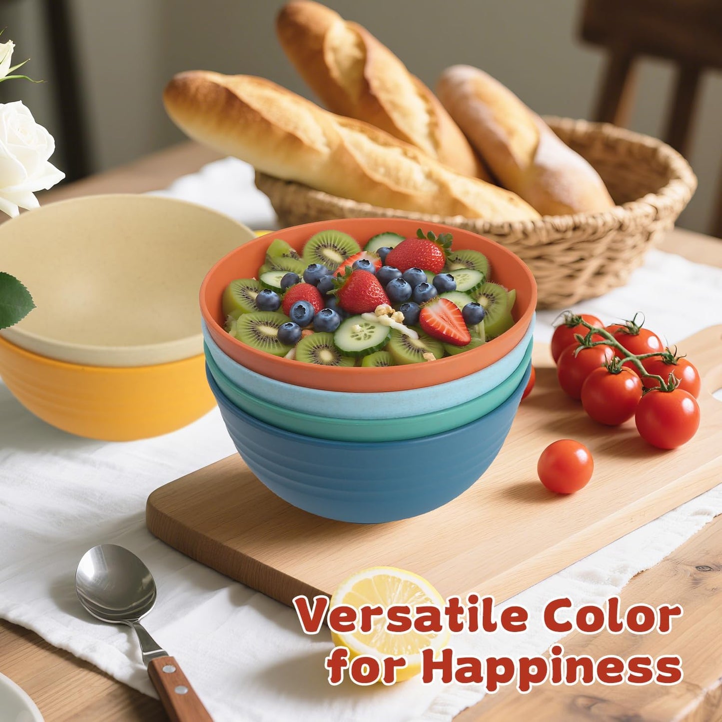 Wheat Straw Camping Bowls Sets of 6,Unbreakable 26oz Lightweight Bowls Sets for Outdoors Activity,Breakfast Bowls for Cereal and Salad.Vibrant Series