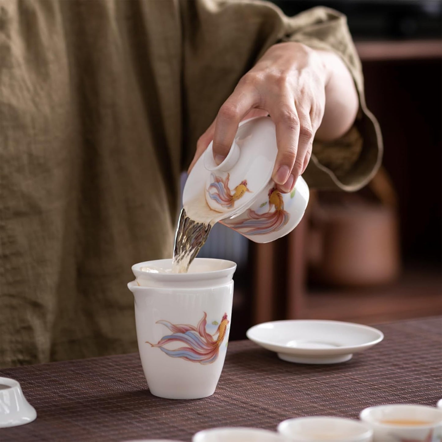 ICHAG Chinese Tea Set, Gongfu Tea Sets for Adults, China Gaiwan Teaset, 14-Piece Yangzhi Jade (茶具) Porcelain Set with Tea Pet, Portable Travel Teaset for Home, Outdoor, Office Gifts (White)