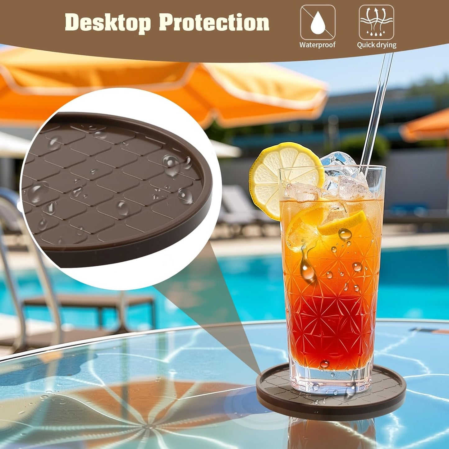 Coasters Set of 6,Hot or Cold Drink Coasters with Holder,Modern Style Coffee Table Coaster,Suitable for Kinds Cups Beer,Drink,Anti-Overflow Tabletop Protection(Coffee, 6pcs)