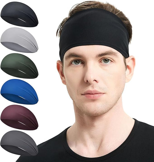 Running Headbands for Men（4 or 6 Pack, Mens Stretchy Headband for Football,Cycling,Basketball,Yoga,Fitness Workout Unisex Quick-Dry Sweatband