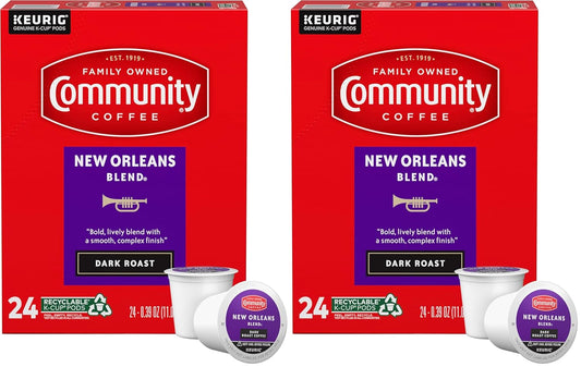 Community Coffee New Orleans Blend 24 Count Coffee Pods, Special Dark Roast, Compatible with Keurig 2.0 K-Cup Brewers, 24 Count (Pack of 2)