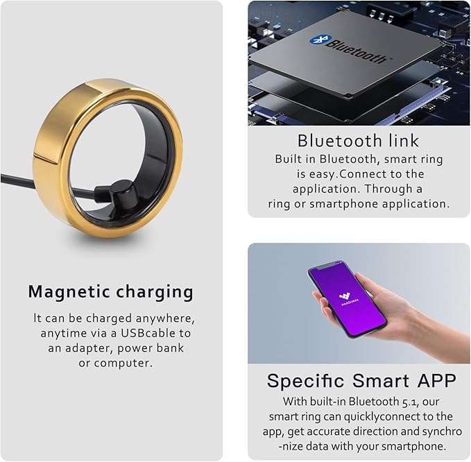 Smart Ring, Health Tracker for Monitor Health, Sleep Tracking Wearable and Heart Rate Fitness Blood Oxygen, IP68 Waterproof, Compatible with iOS and Android