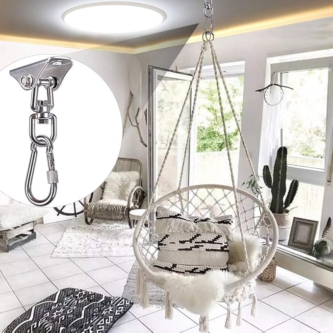 SELEWARE Swing Hangers Stainless Steel Swing Hooks Swivel Swing Mount Hardware w/Carabiners for Porch Swing Sets Hammock Chair Heavy Bag Yoga Silk Suspension Straps 1000 LB Capacity Each 2 Pack