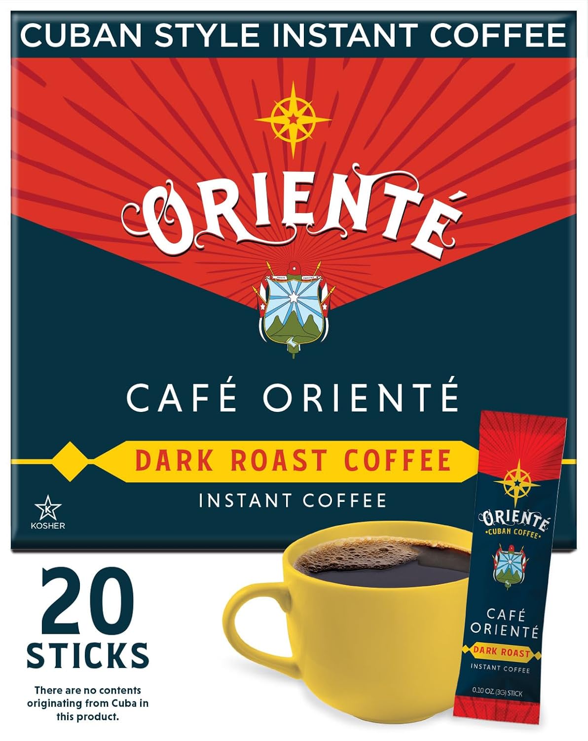 Oriente Cuban Coffee Roasters Dark Roast Instant Coffee - 20 ct, Authentic Cuban Style, 100% Arabica Coffee - Hot or Iced Coffee
