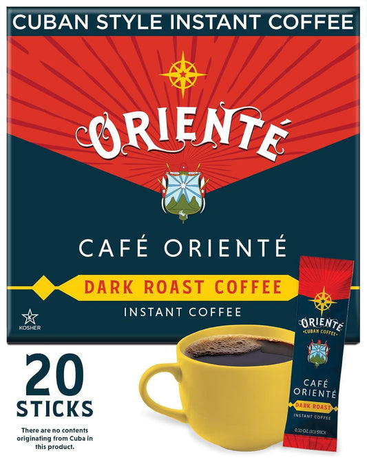 Oriente Cuban Coffee Roasters Dark Roast Instant Coffee - 20 ct, Authentic Cuban Style, 100% Arabica Coffee - Hot or Iced Coffee