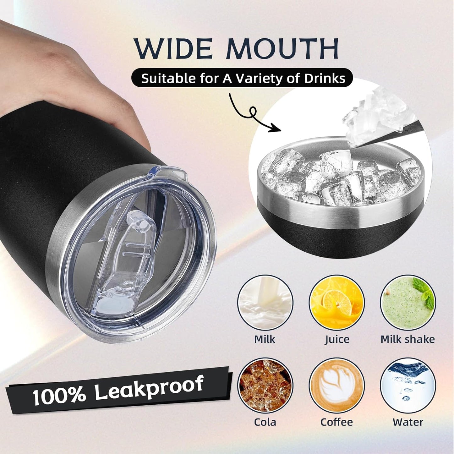 MEZMUT 4 Pack 20oz Insulated Coffee Tumbler with Lid and Straw Double Wall Vacuum Insulated Cup Stainless Steel Travel Mugs Leakproof Powder Coated Tumbler for Indoor Outdoor(Black)