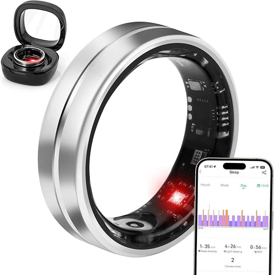 Smart Ring Fitness Tracker for Women Men - Waterproof Health Rings for Sleep Tracker, Heart and Blood Oxygen Monitor, Fitness Ring for Family Care, Health Monitor for Step and Calories Counter(7#)