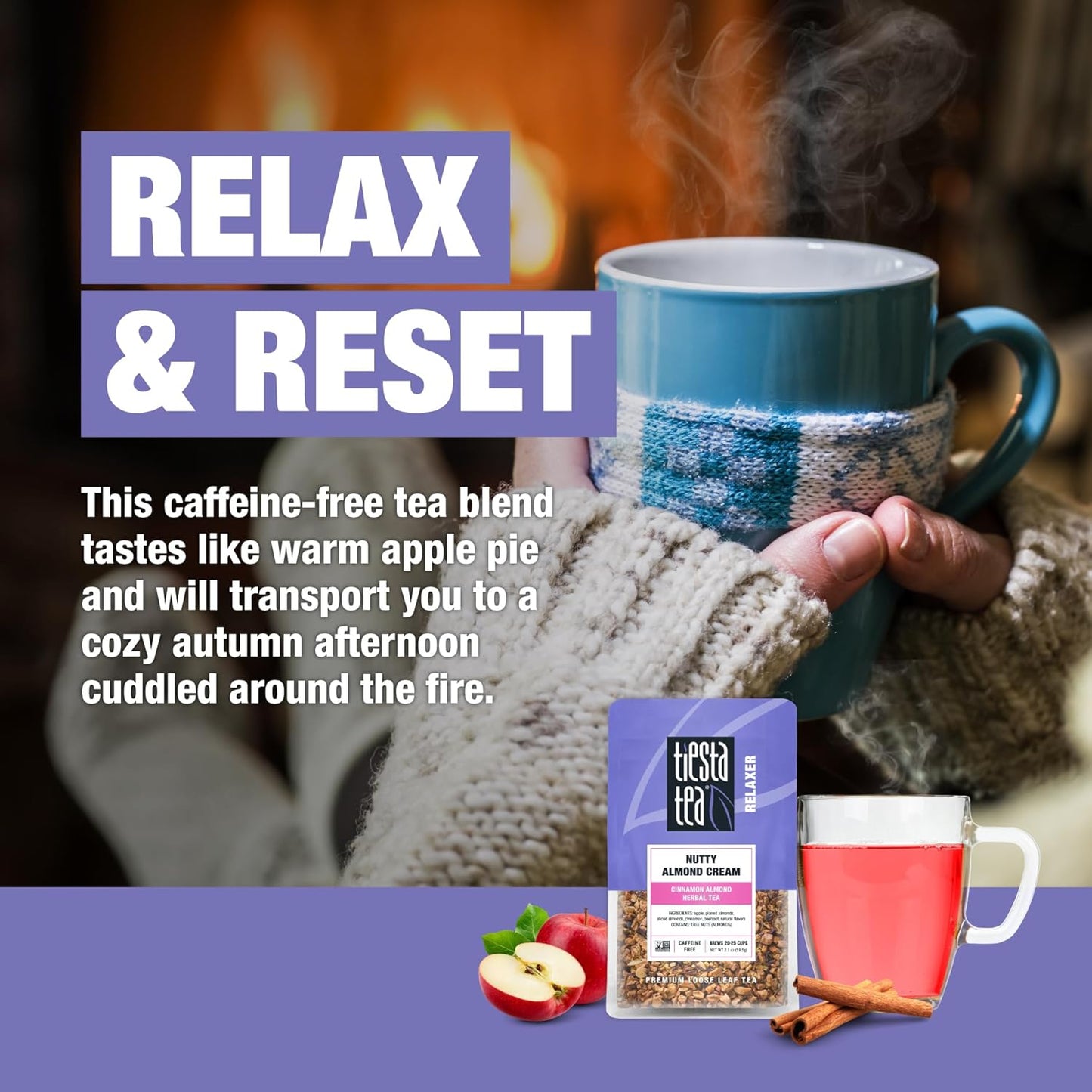 Tiesta Tea - Nutty Almond Cream, Loose Leaf, Cinnamon Almond Herbal Tea, Premium Non-Caffeinated Blend, Make Hot or Iced & Brews Up to 25 Cups, 12.6oz Resealable Pouch, Pack of 6