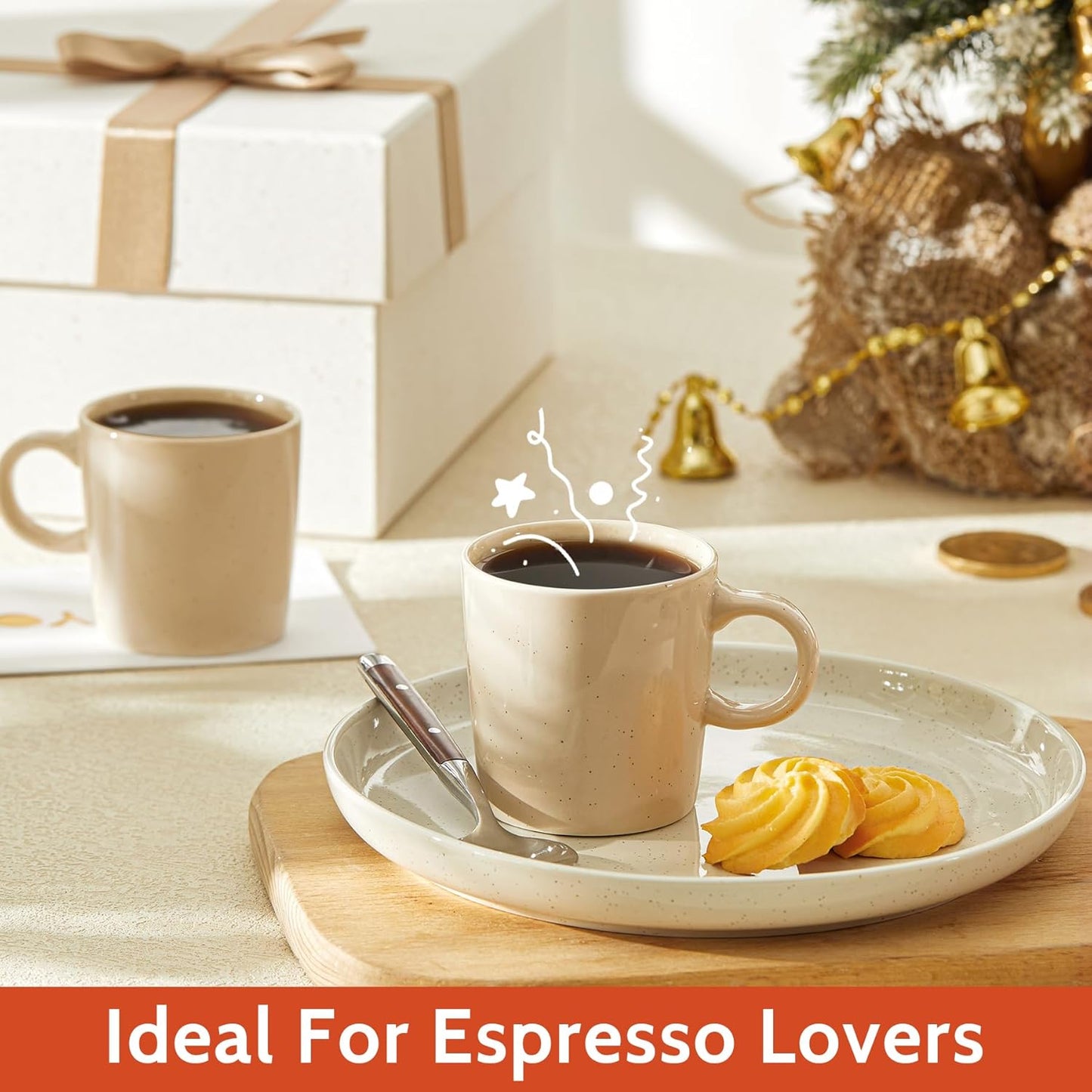 Sweese 4-Pack Porcelain Espresso Cups, Beige High-Grade Durable Professional, 3.5 Fluid Ounces nan nan